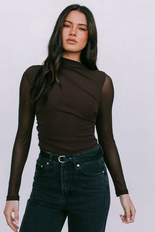 Dakitah Long-sleeve Top - Espresso Brown Mesh