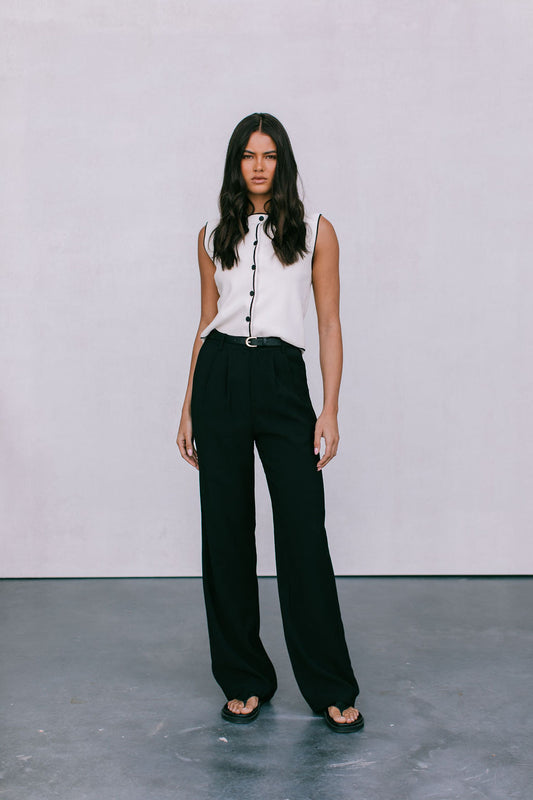 Alice Knit Vest Top - Cream/Black