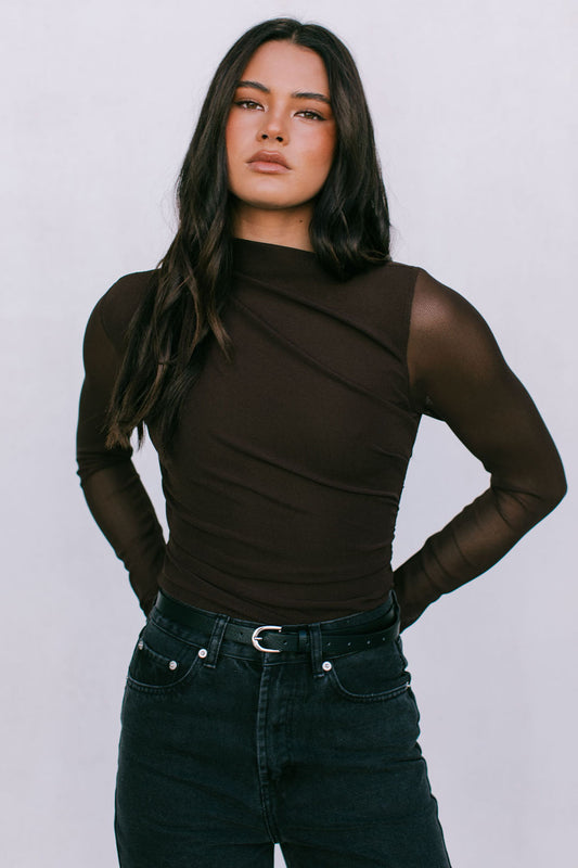 Dakitah Long-sleeve Top - Espresso Brown Mesh