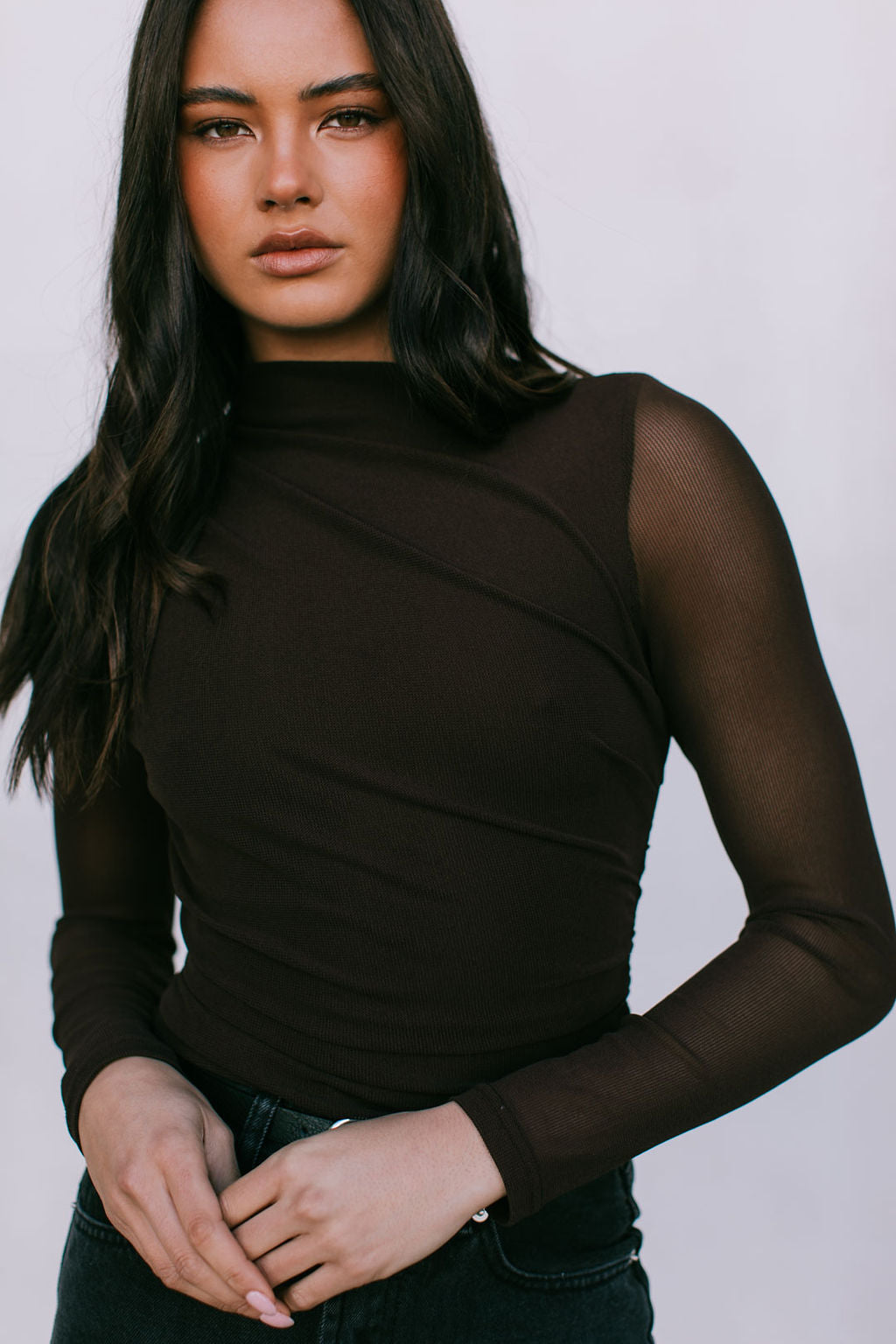 Dakitah Long-sleeve Top - Espresso Brown Mesh