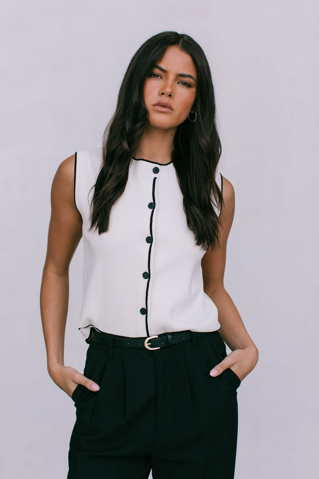 Alice Knit Vest Top - Cream/Black