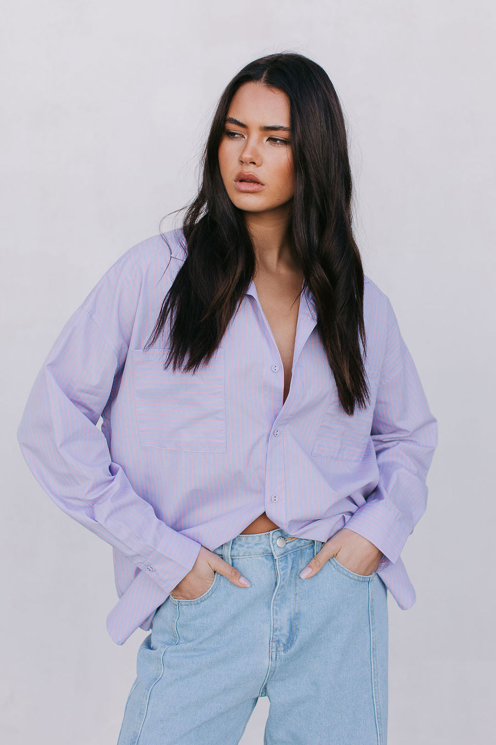 Saint Oversized Shirt - Lilac/Peach Stripe