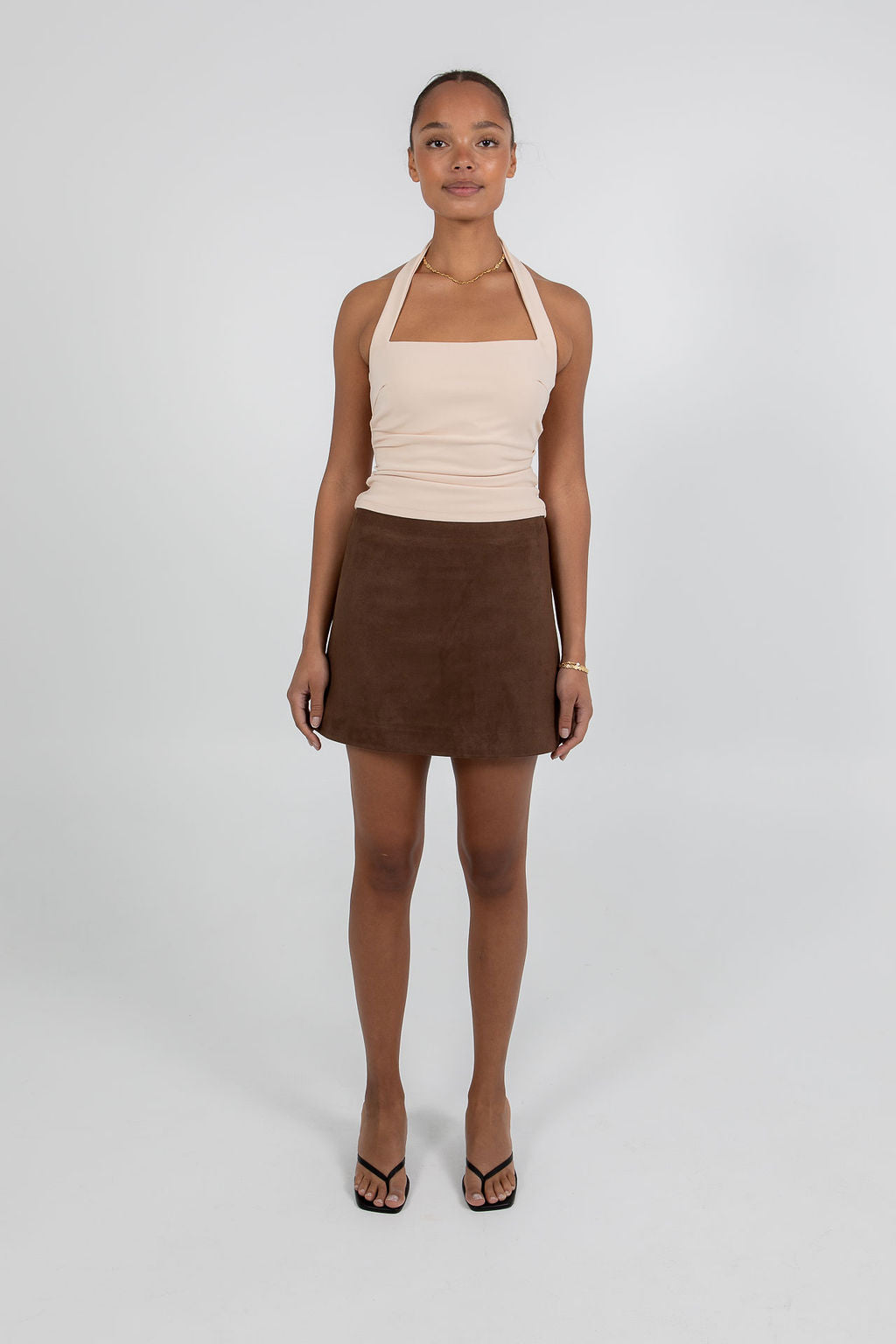 Jetta Mini Skirt - Chocolate Brown Suede Look