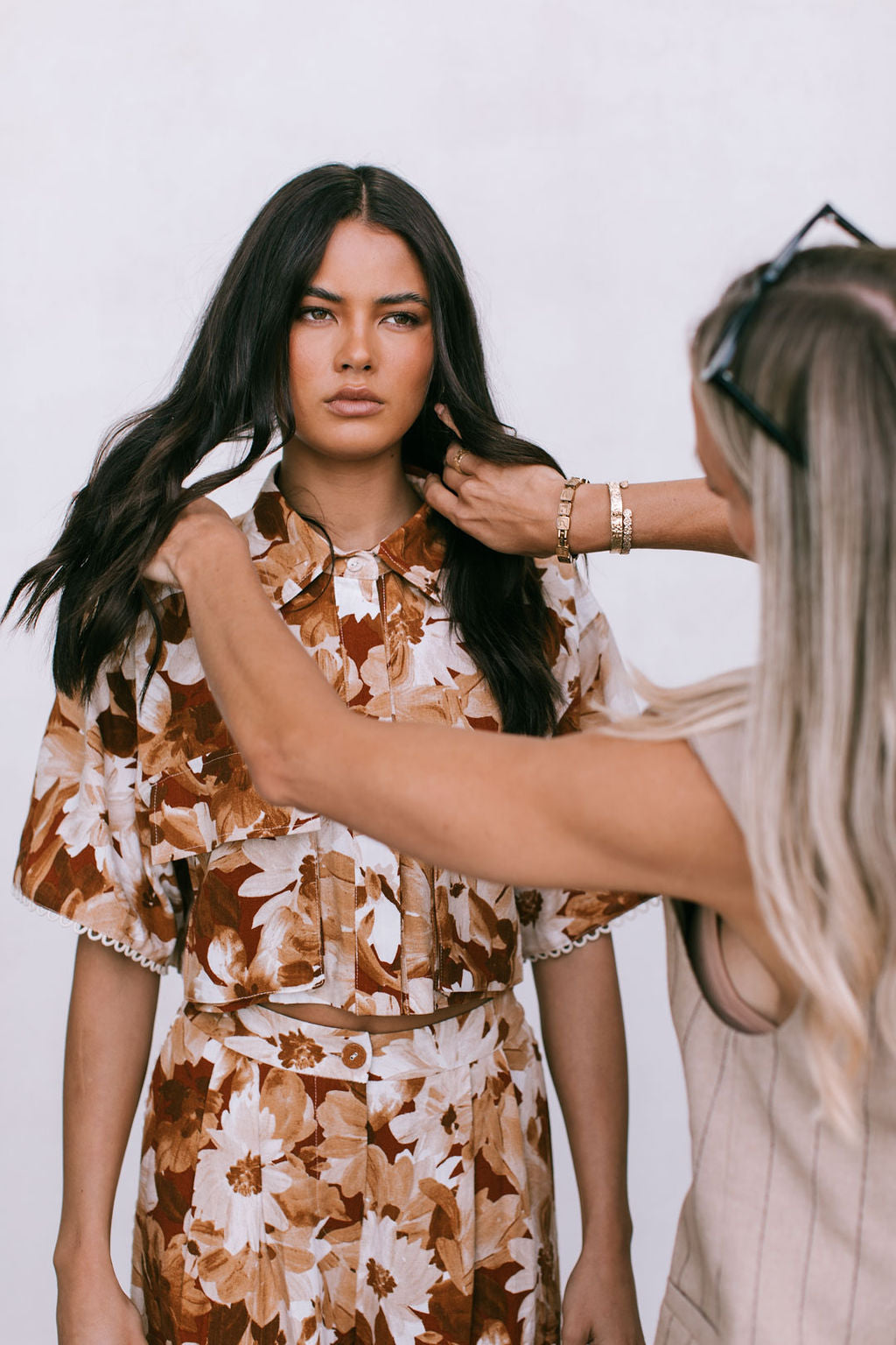 Esimio Cropped Shirt - Rust Floral Print