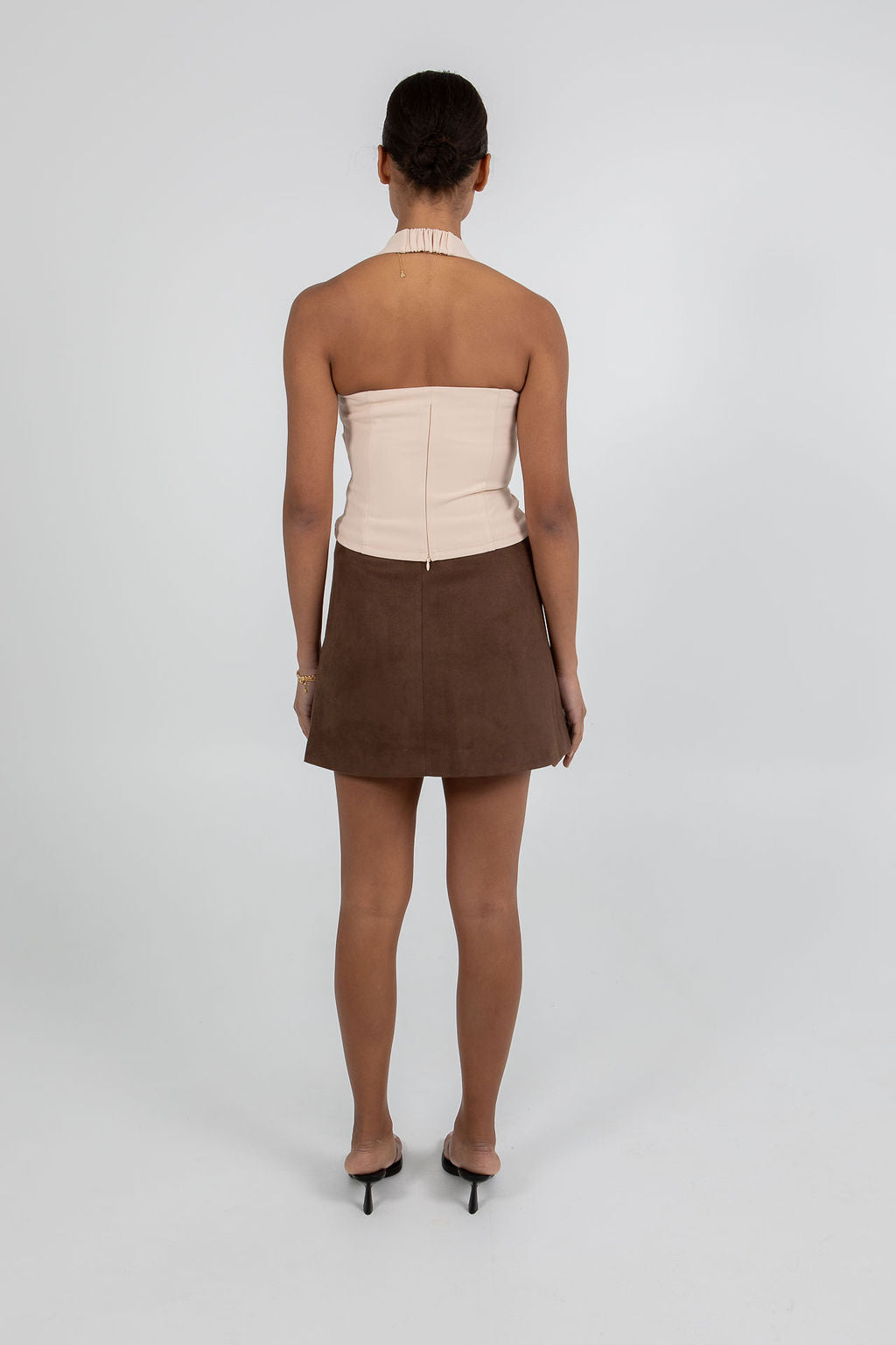 Jetta Mini Skirt - Chocolate Brown Suede Look