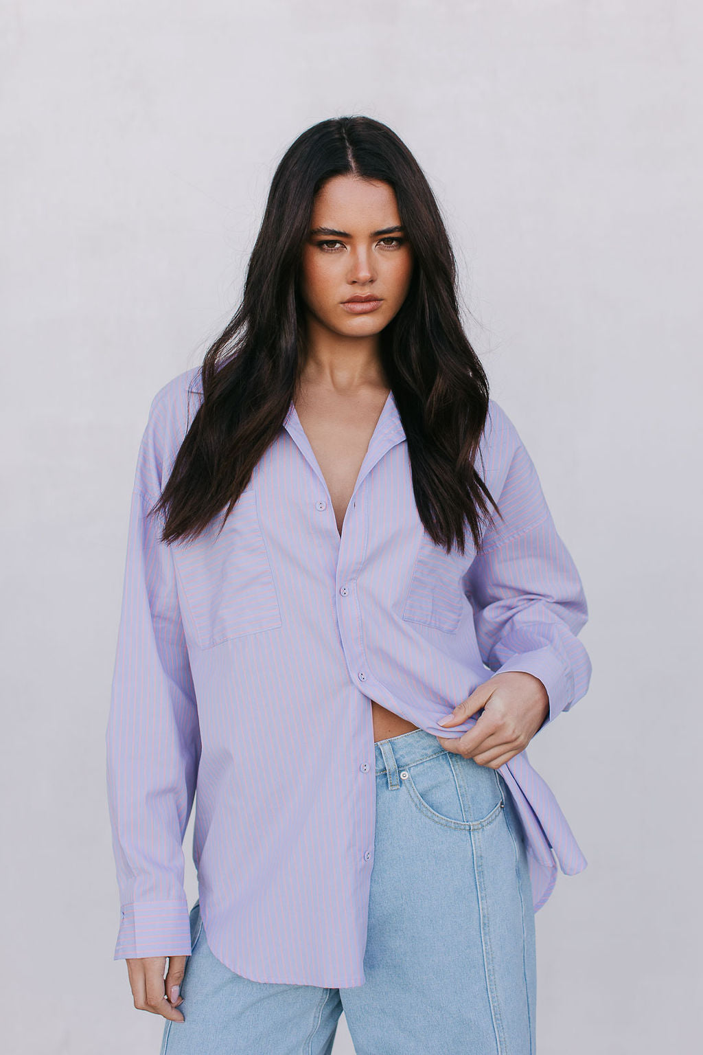 Saint Oversized Shirt - Lilac/Peach Stripe