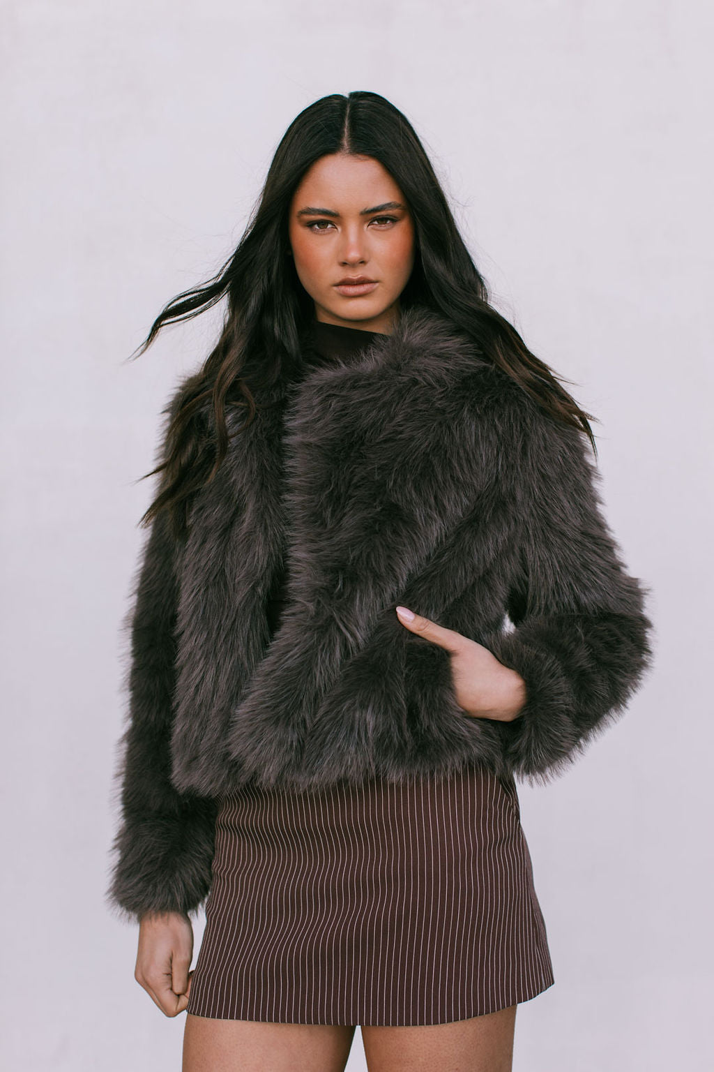 PRE ORDER Delilah Faux Fur Jacket Chocolate