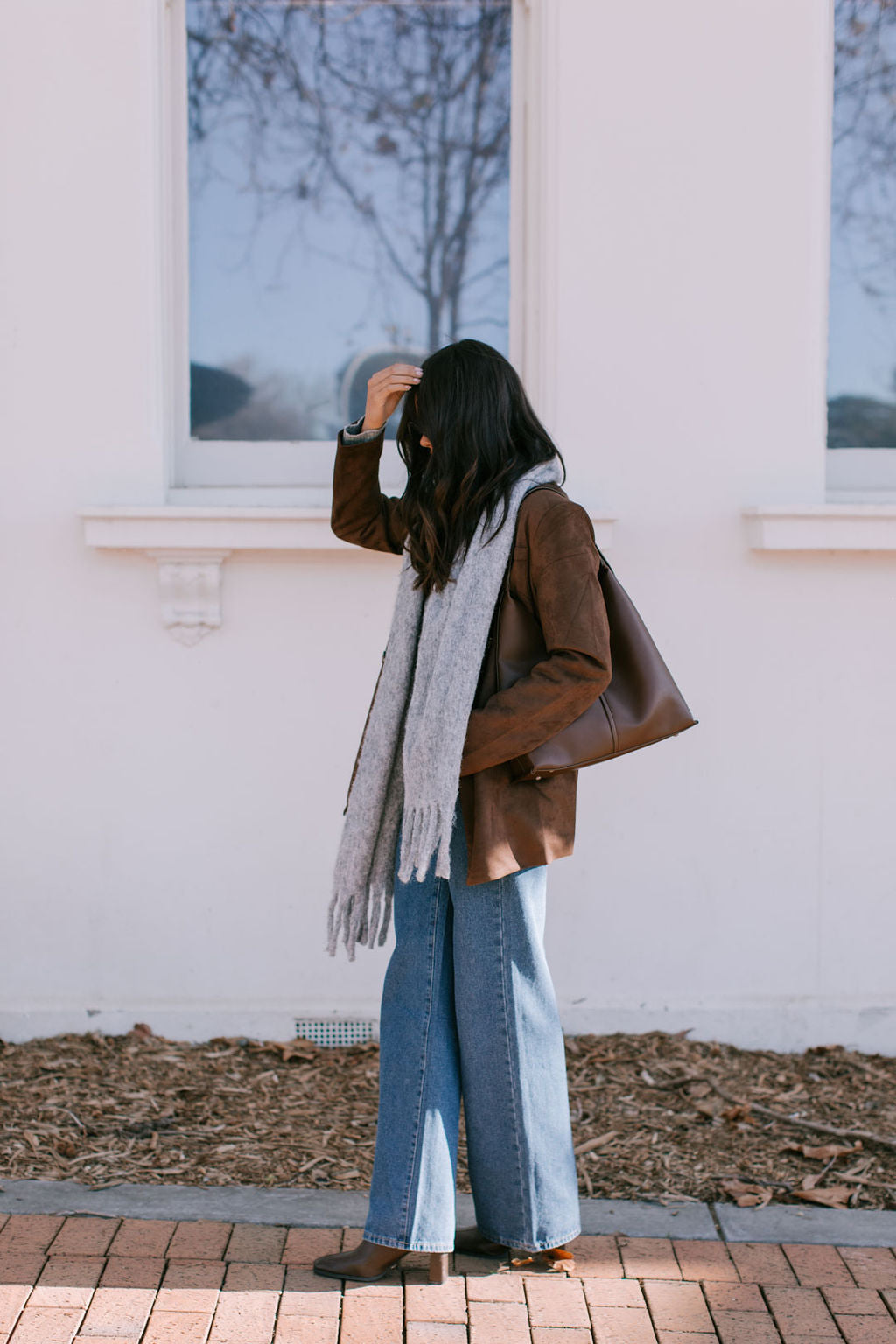 Yanni Oversized Blazer - Chocolate Brown Suede Look