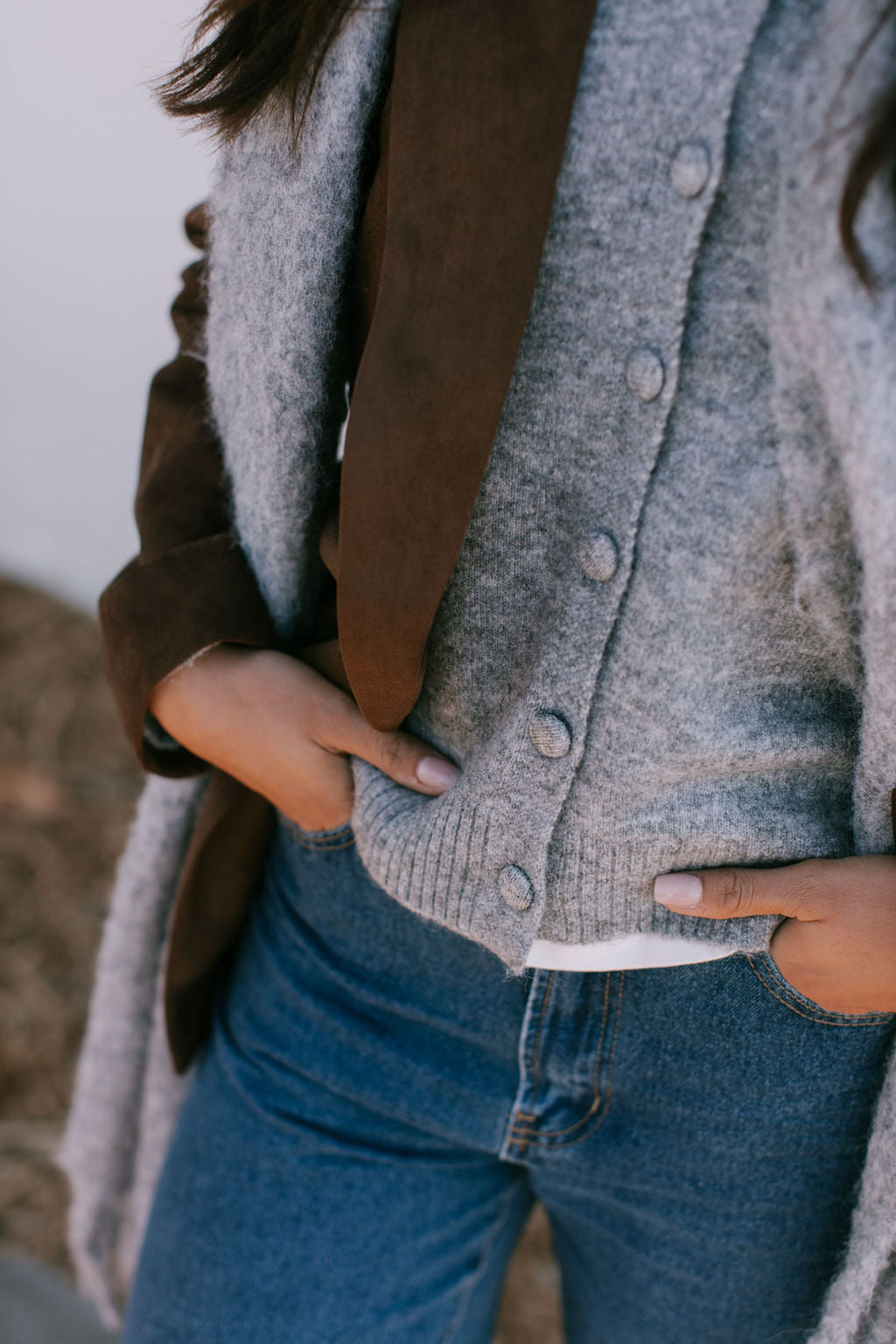 Yanni Oversized Blazer - Chocolate Brown Suede Look