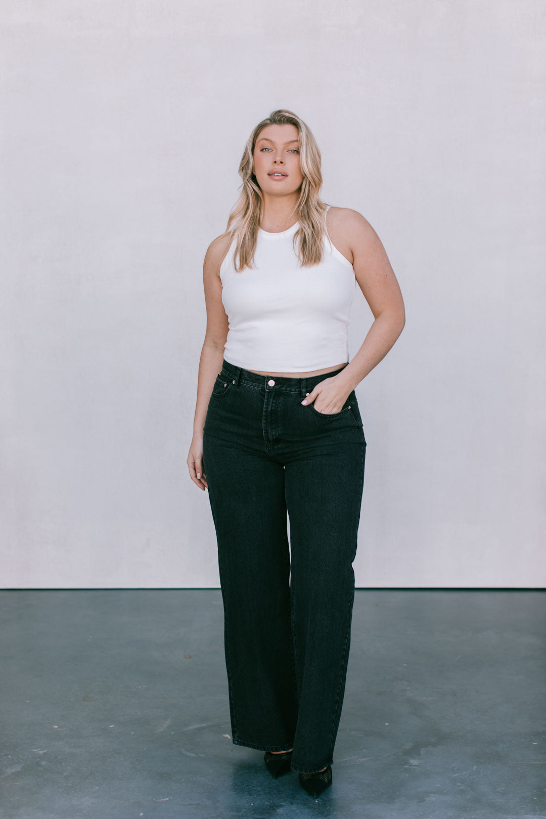 Carissa Wide Leg Jeans Washed Black