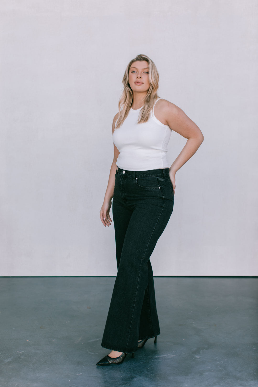 Carissa Wide Leg Jeans Washed Black