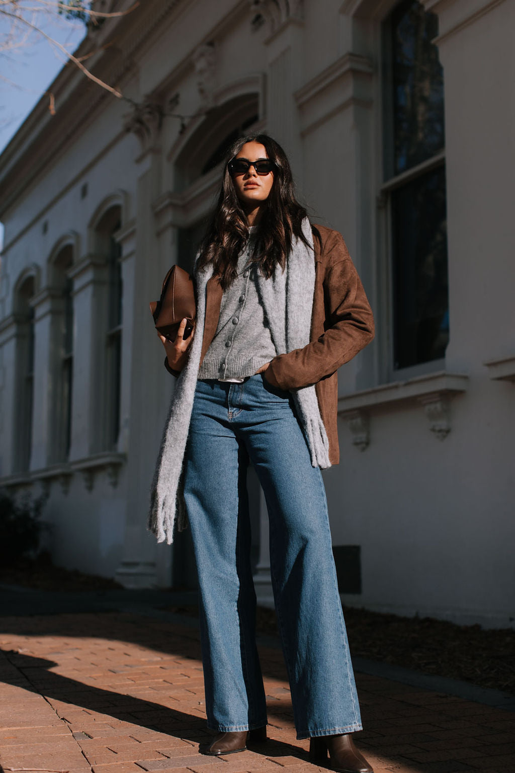 Yanni Oversized Blazer - Chocolate Brown Suede Look
