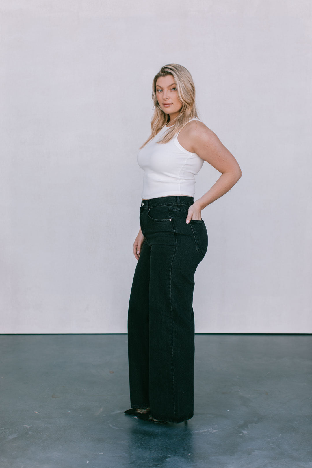 Carissa Wide Leg Jeans Washed Black