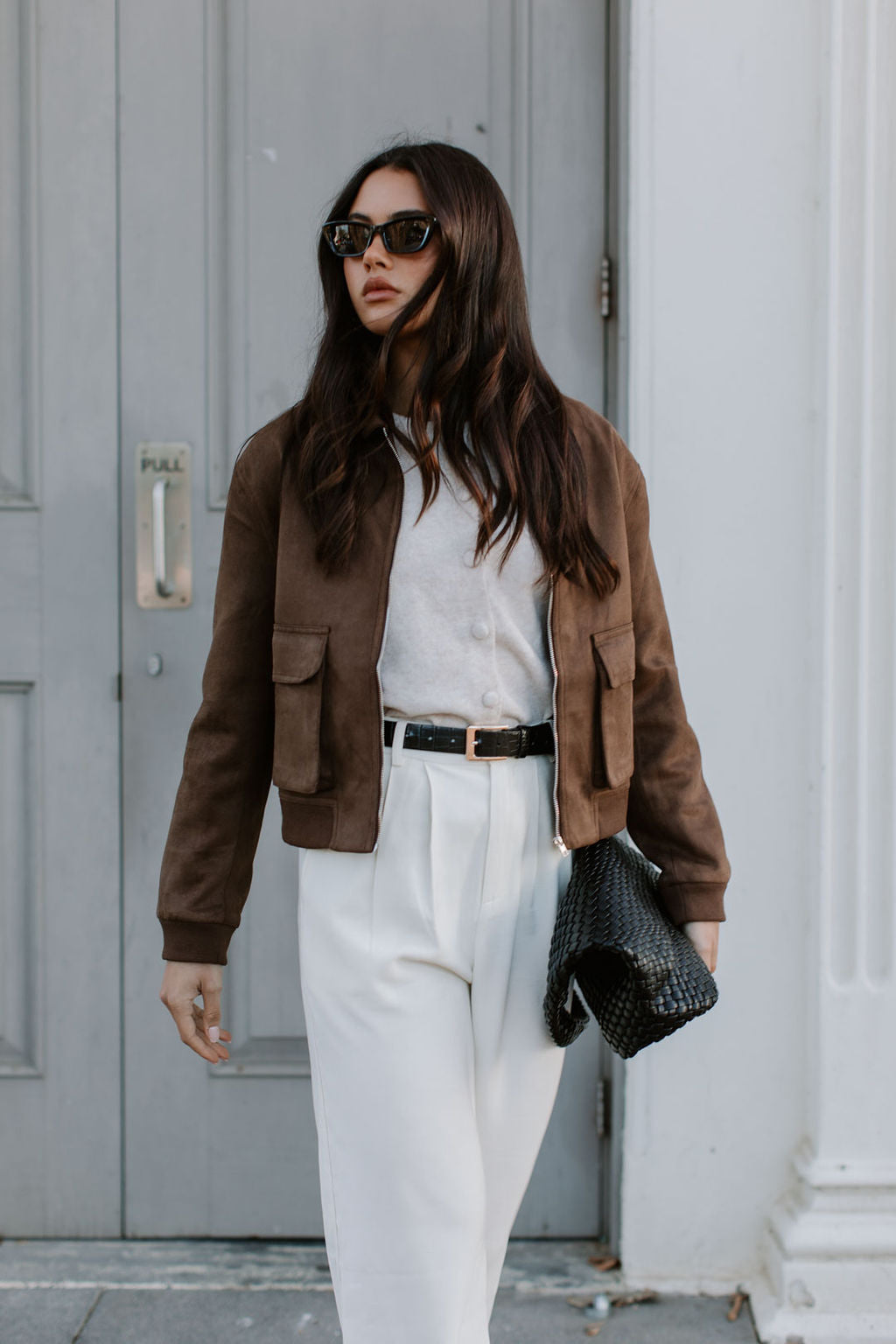 Gracelyn Bomber Jacket - Chocolate Brown Suede Look