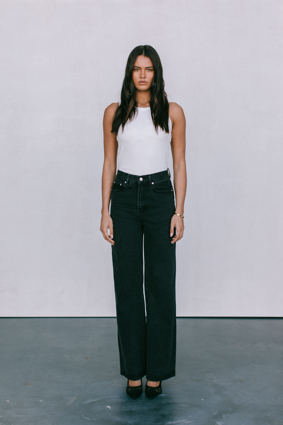 Carissa Wide Leg Jeans Washed Black