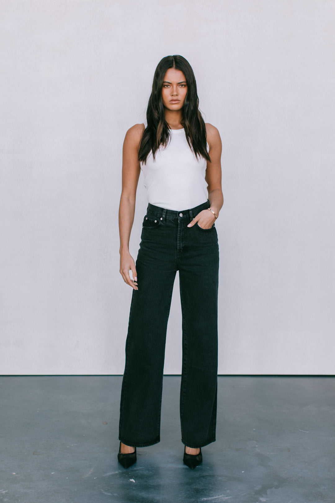 Carissa Wide Leg Jeans Washed Black