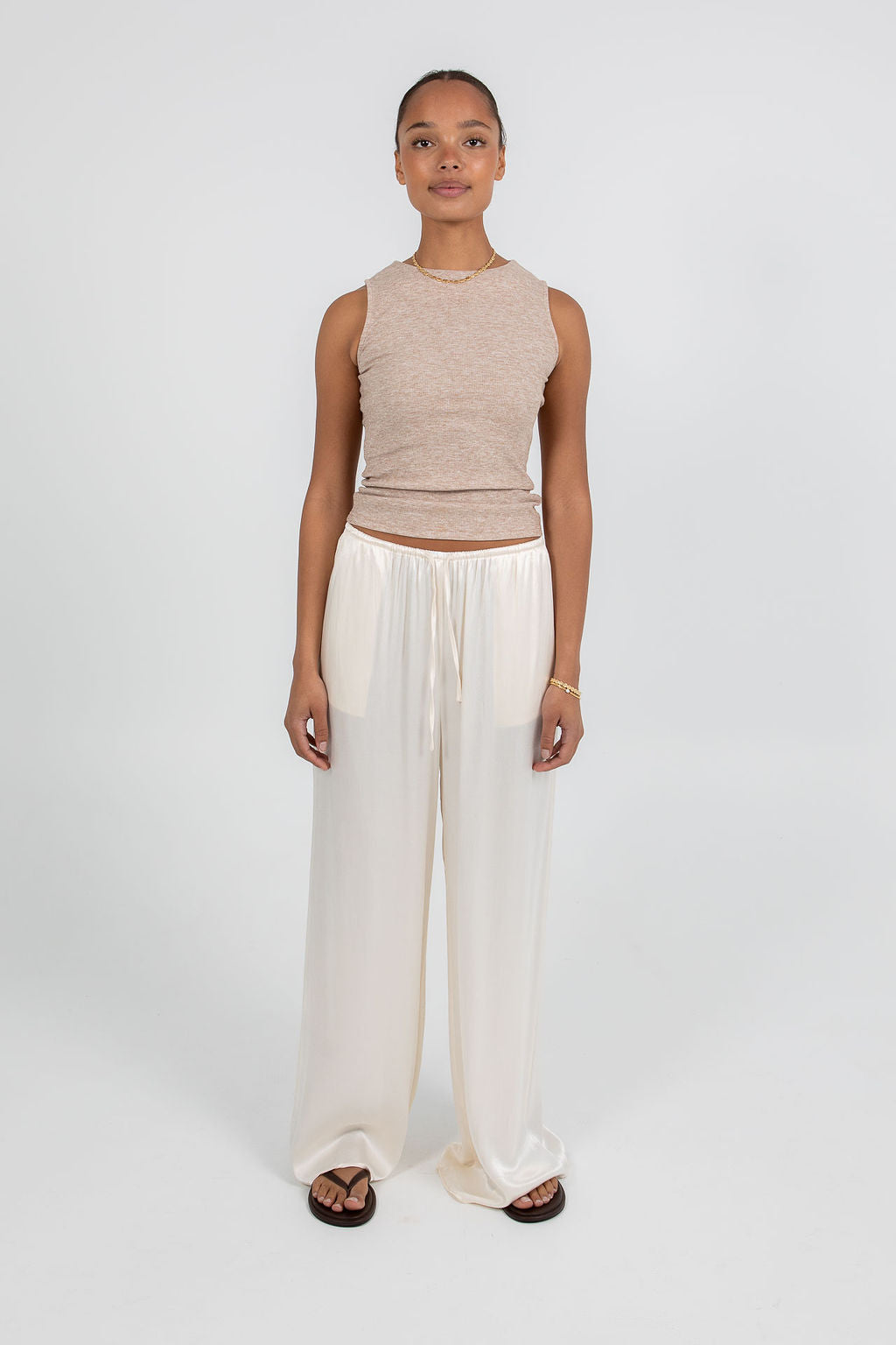 Eve Relaxed Pants - Cream Satin