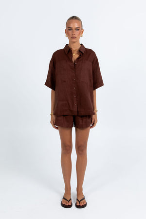 Galina Linen Short Chocolate