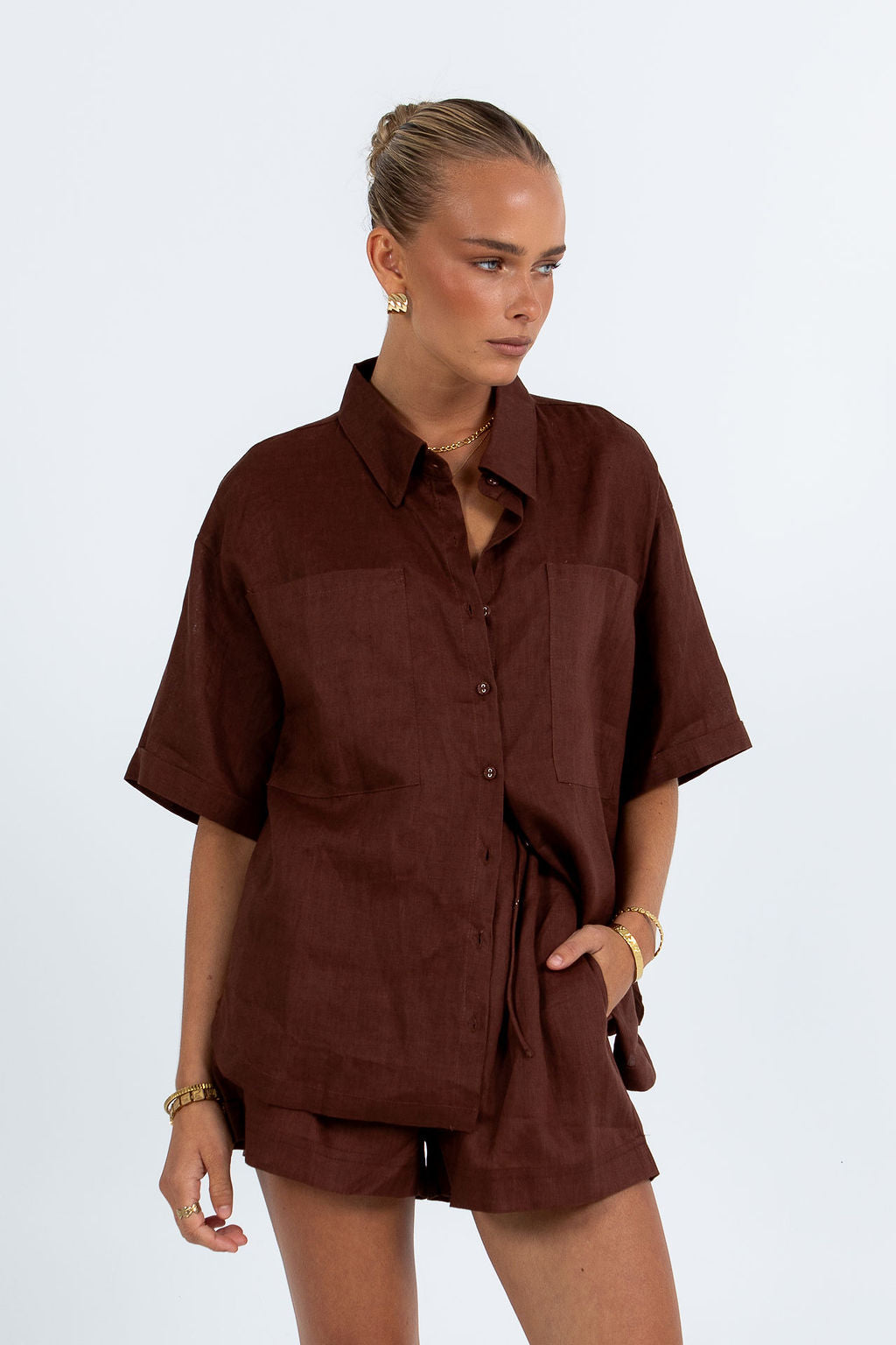 Galina Linen Short Chocolate