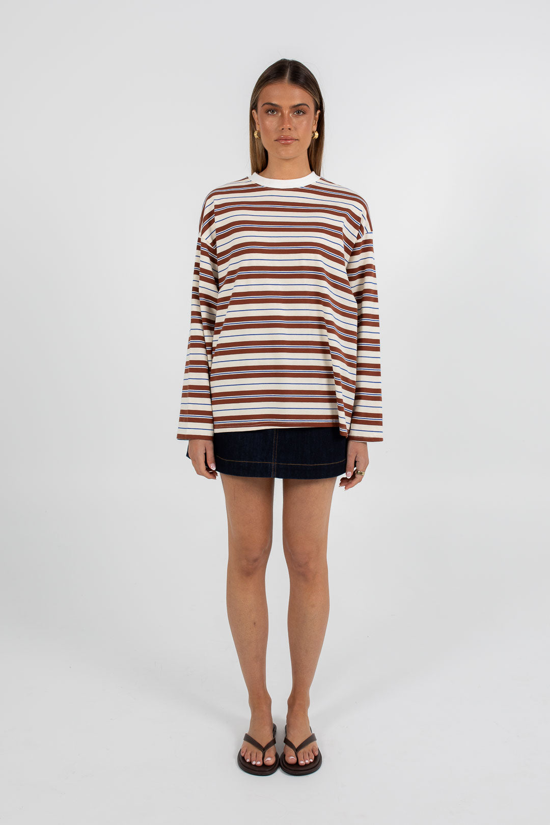 COMING SOON - Xina Long-sleeve Top - Cream/ Chocolate Stripe