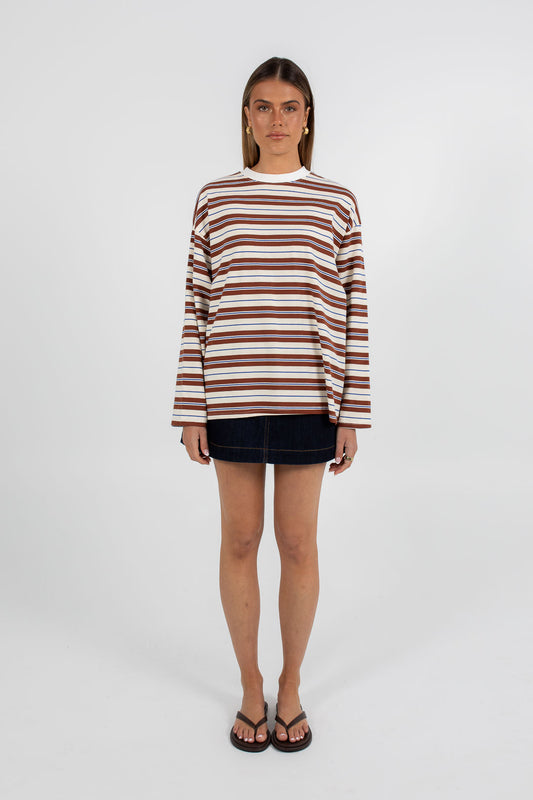 Xina Long-sleeve Top - Cream/ Chocolate Stripe
