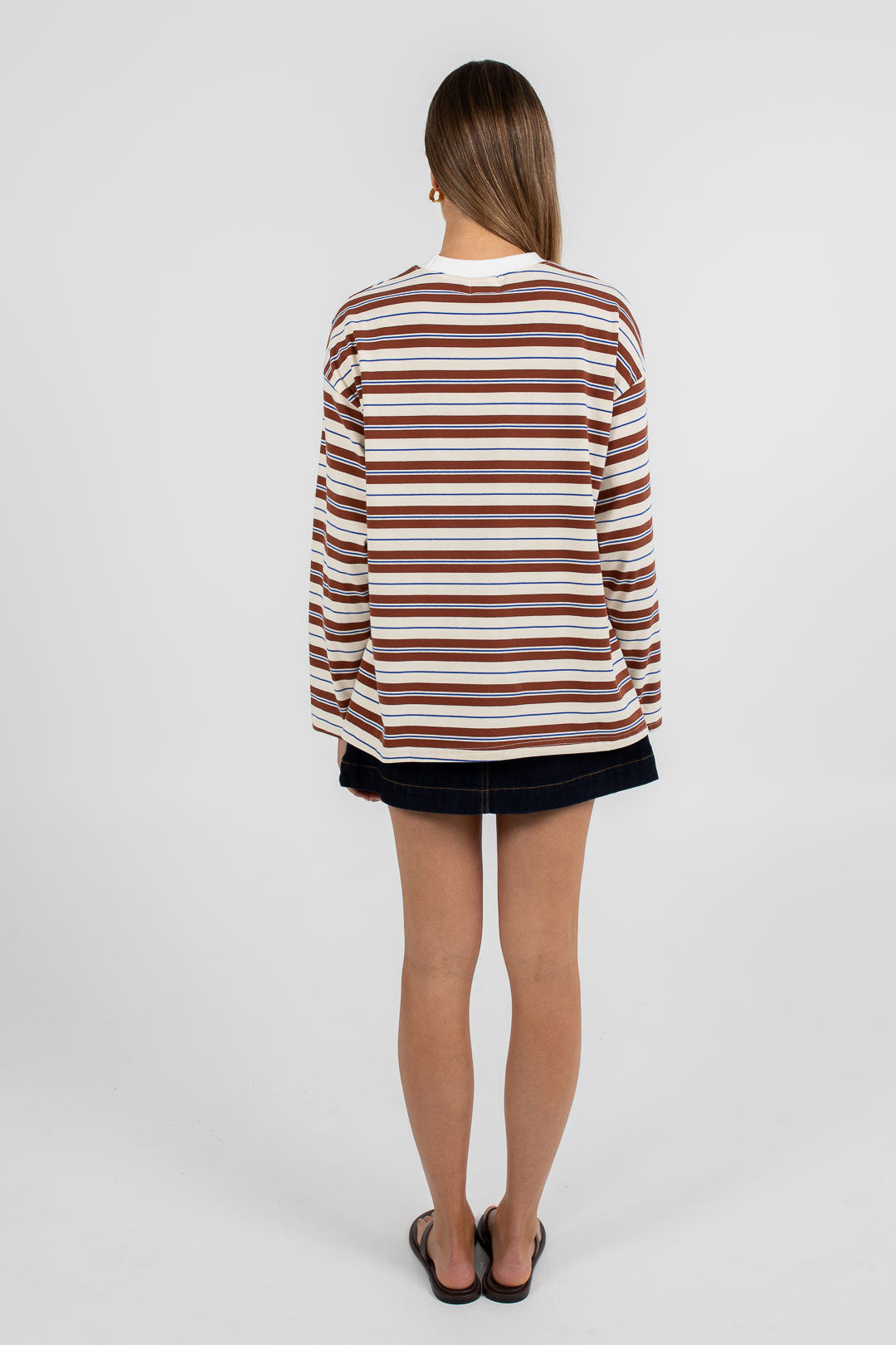 COMING SOON - Xina Long-sleeve Top - Cream/ Chocolate Stripe