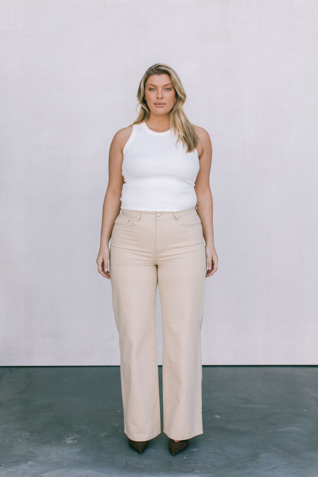 Carissa Wide Leg Denim Jeans Sand