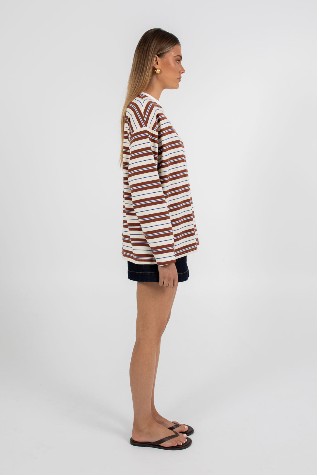 COMING SOON - Xina Long-sleeve Top - Cream/ Chocolate Stripe