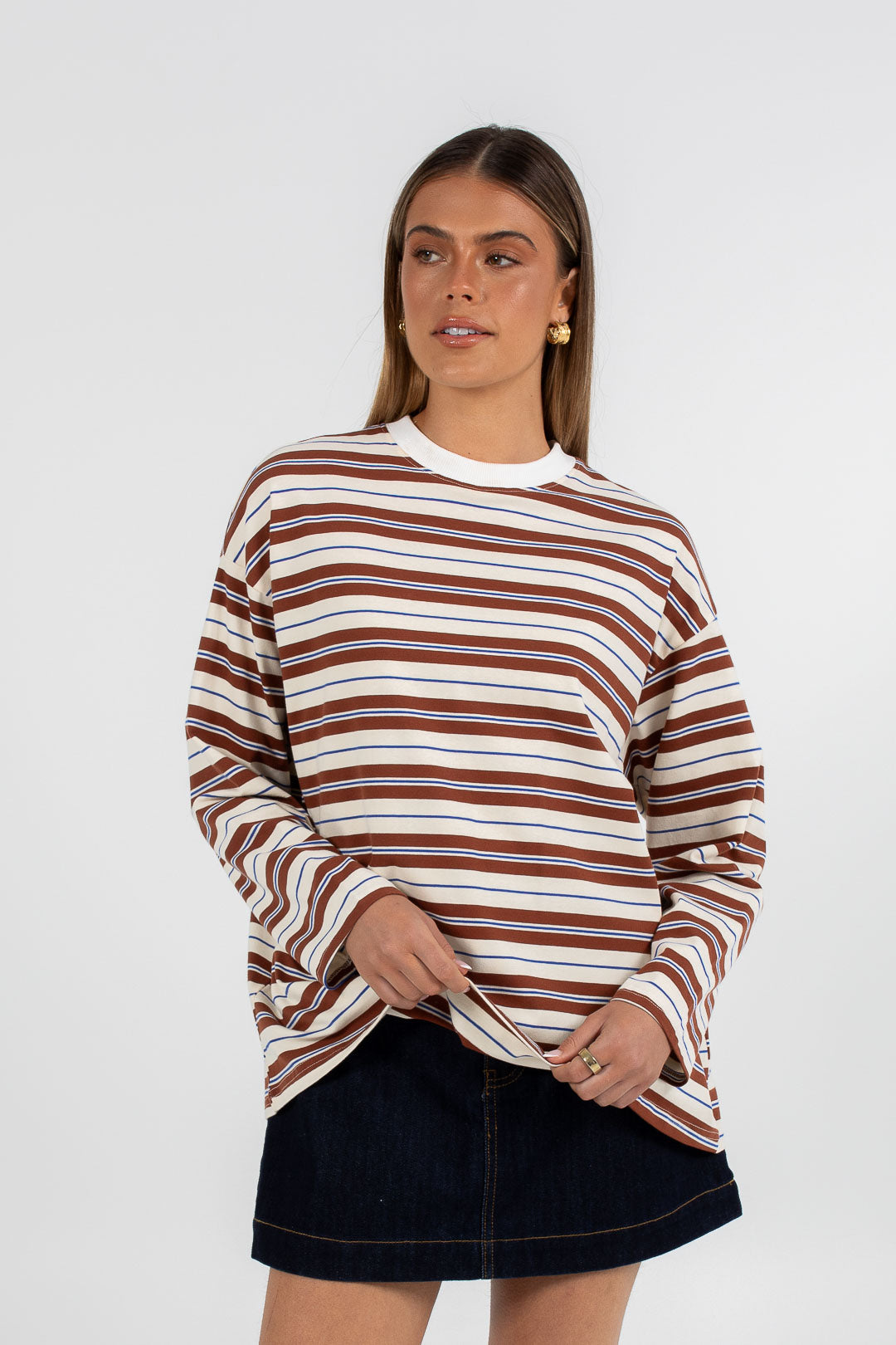 COMING SOON - Xina Long-sleeve Top - Cream/ Chocolate Stripe