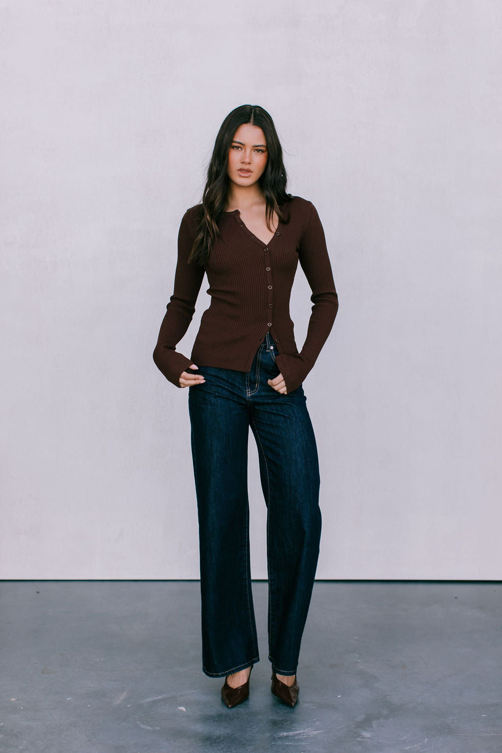 Brianna Knit Long-sleeve Top - Chocolate Brown