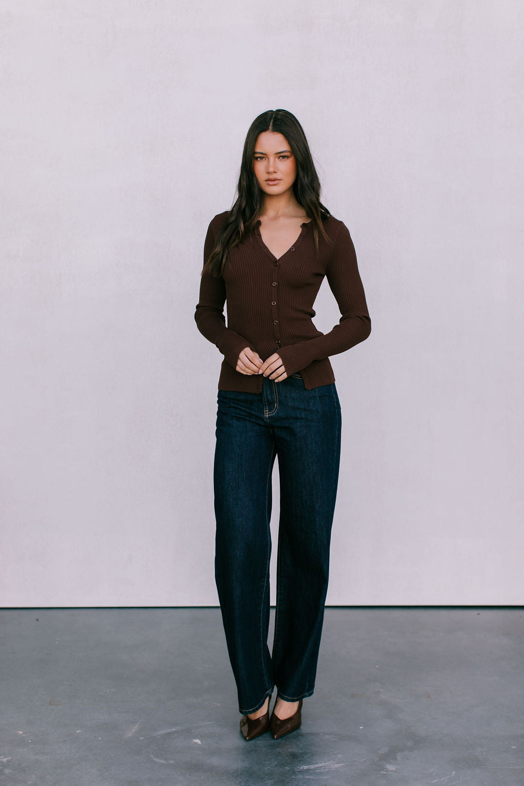 Brianna Knit Long-sleeve Top - Chocolate Brown