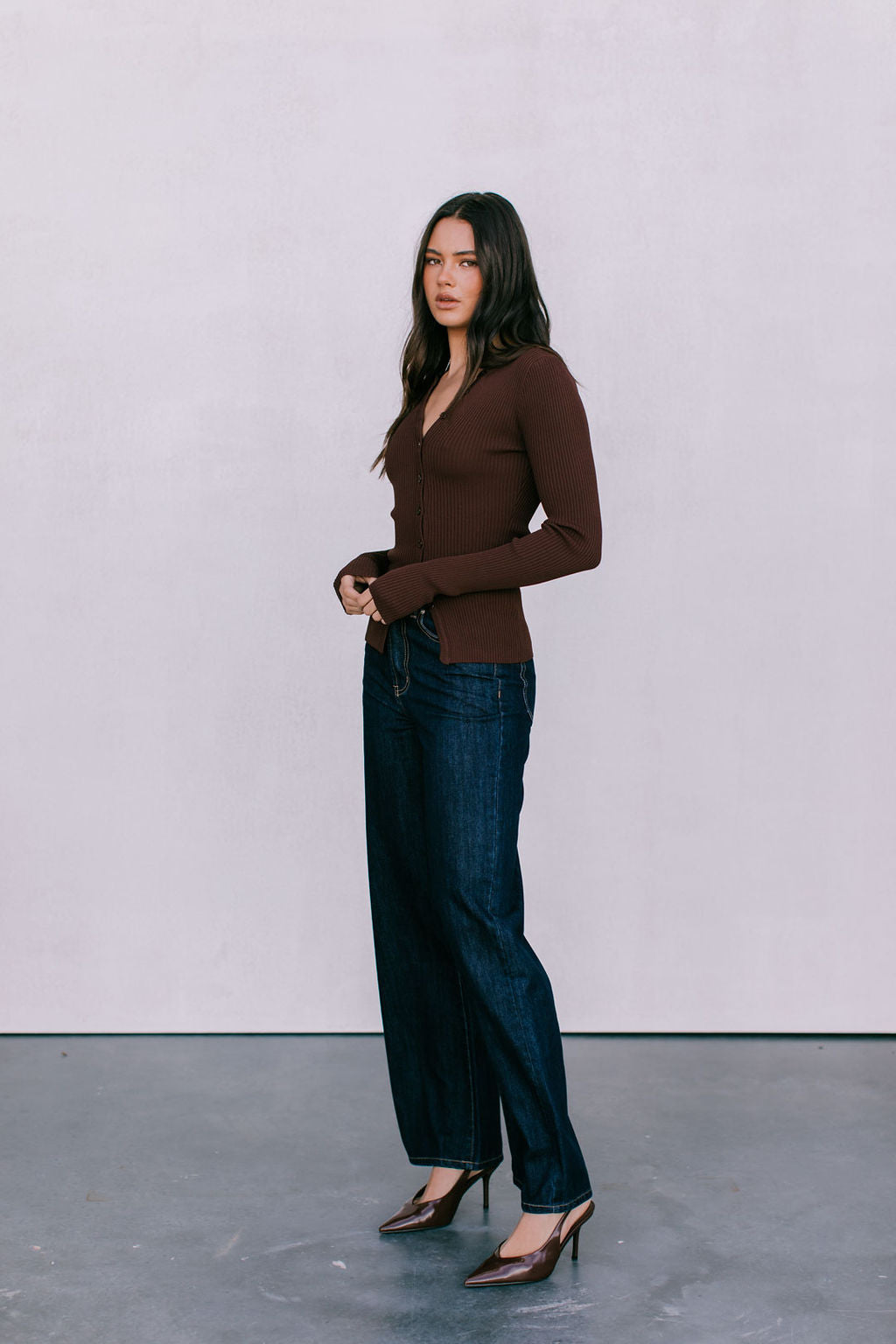 Brianna Knit Long-sleeve Top - Chocolate Brown