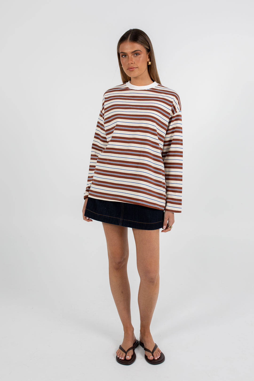 COMING SOON - Xina Long-sleeve Top - Cream/ Chocolate Stripe