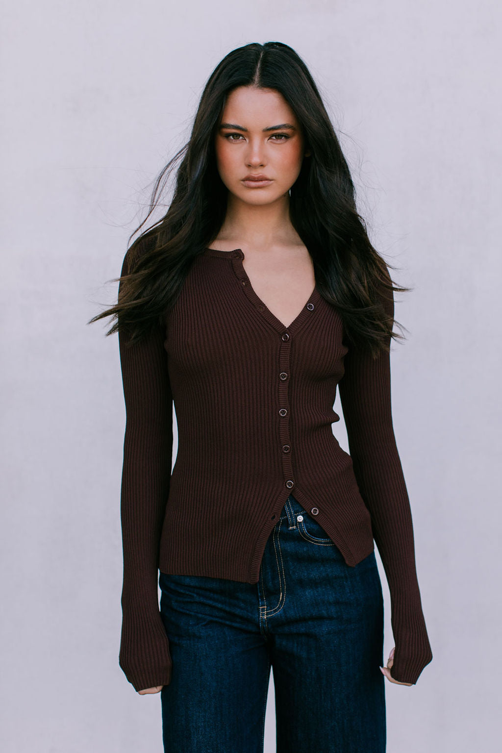Brianna Knit Long-sleeve Top - Chocolate Brown