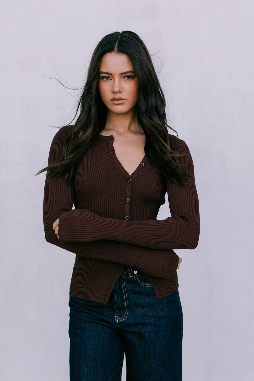Brianna Knit Long-sleeve Top - Chocolate Brown