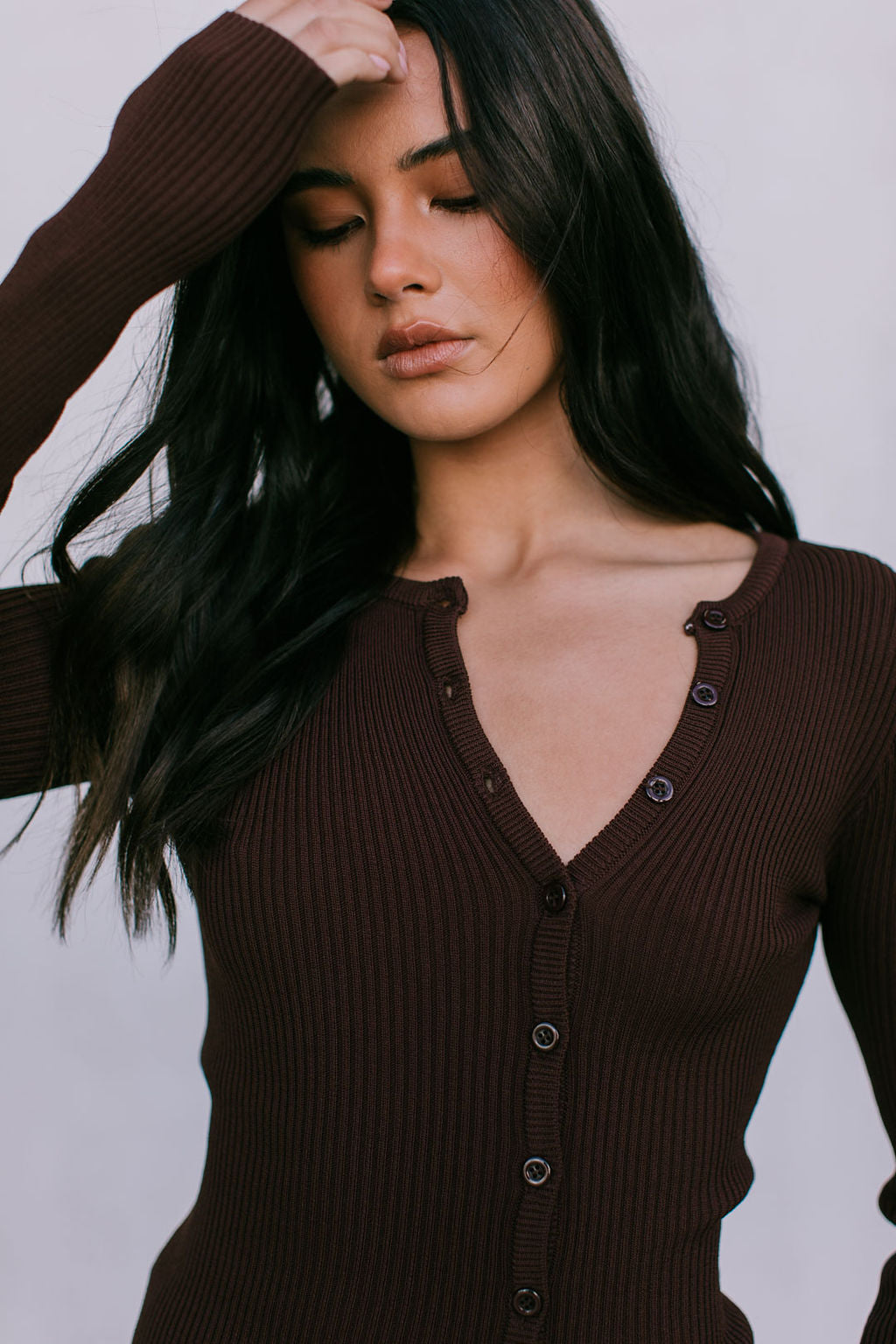 Brianna Knit Long-sleeve Top - Chocolate Brown