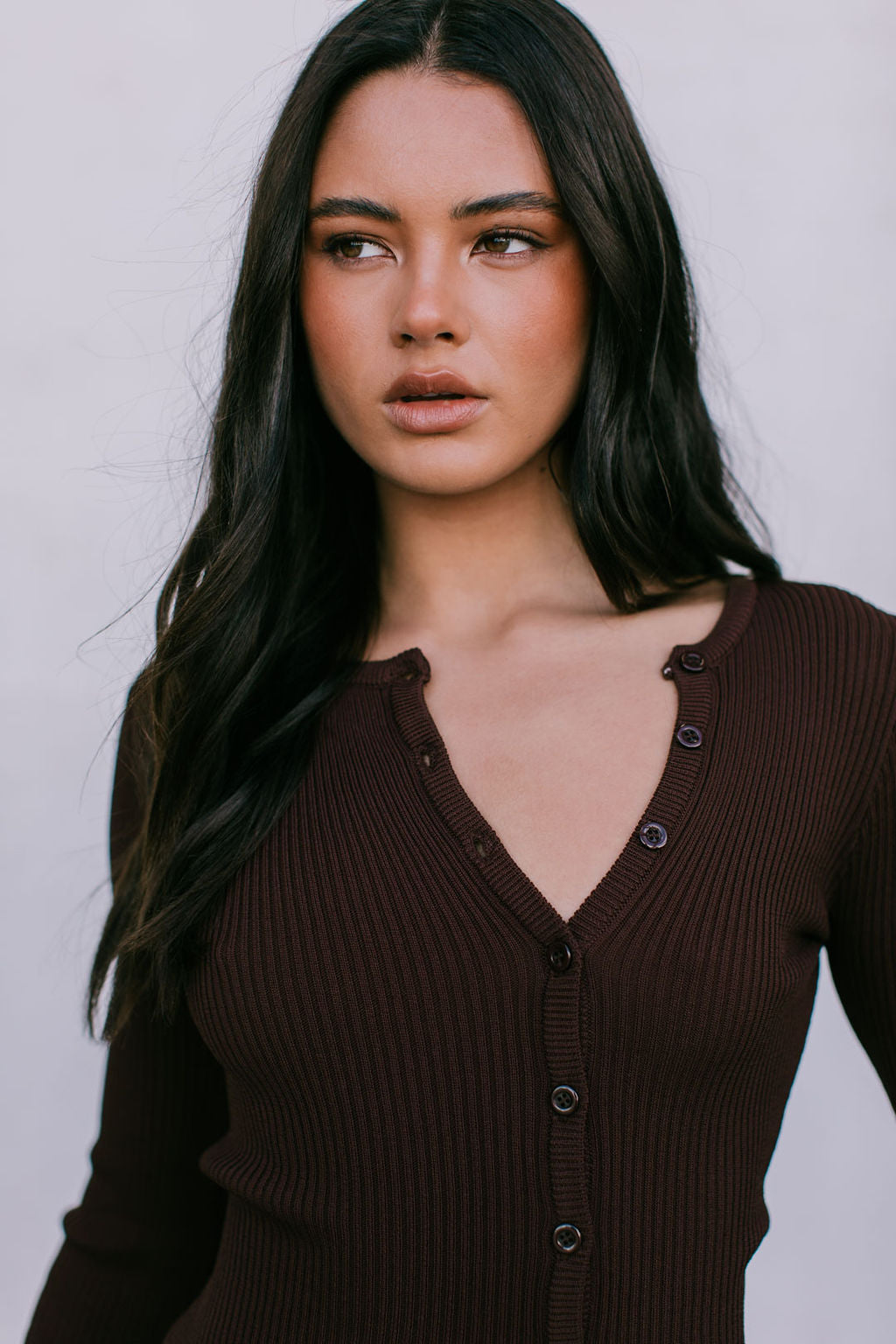 Brianna Knit Long-sleeve Top - Chocolate Brown