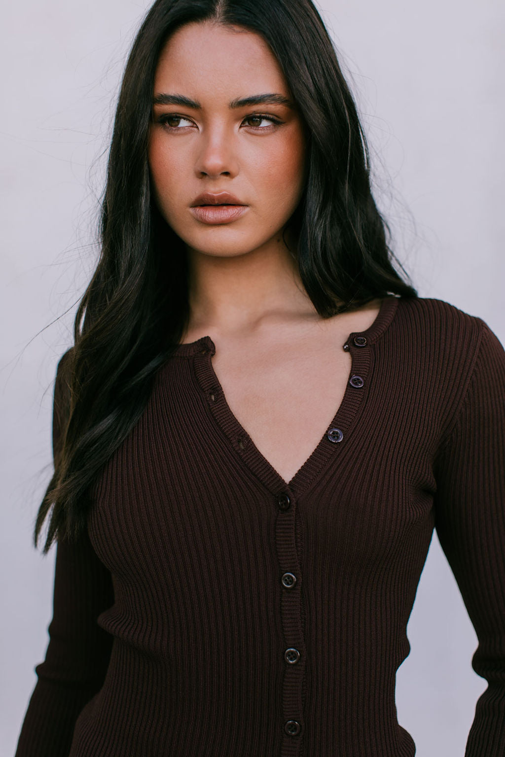 Brianna Knit Long-sleeve Top - Chocolate Brown