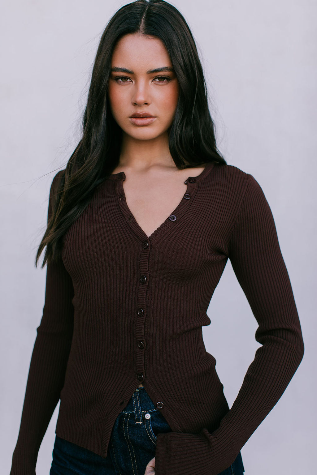 Brianna Knit Long-sleeve Top - Chocolate Brown