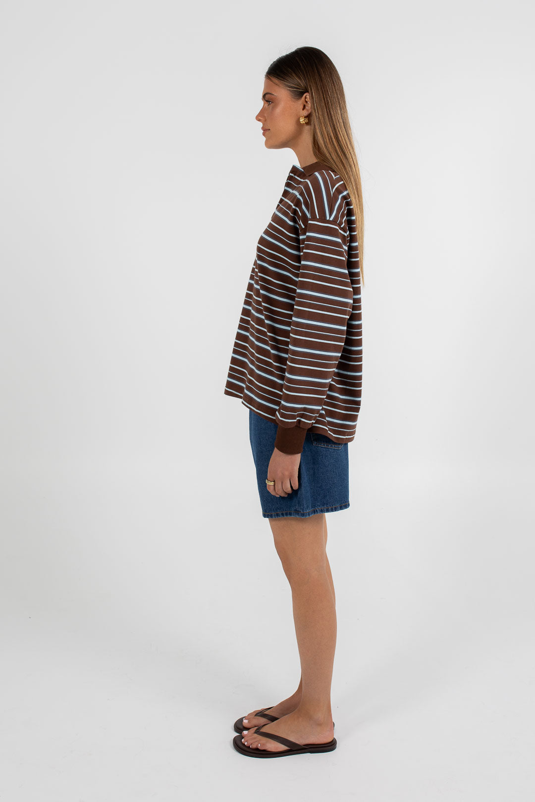 Regan Long-sleeve Top - Chocolate/ Blue Stripe