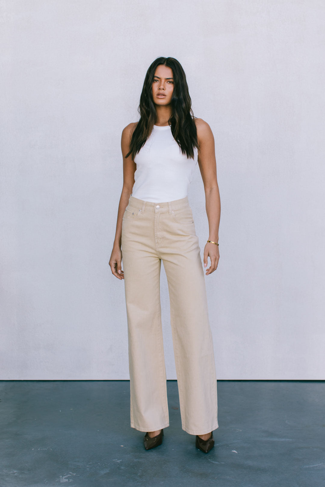 Carissa Wide Leg Denim Jeans Sand