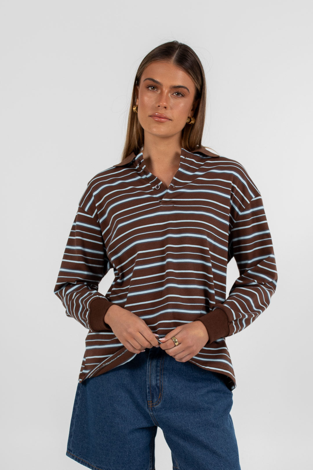 Regan Long-sleeve Top - Chocolate/ Blue Stripe