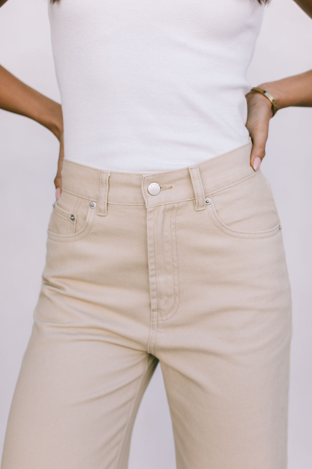 Carissa Wide Leg Denim Jeans Sand