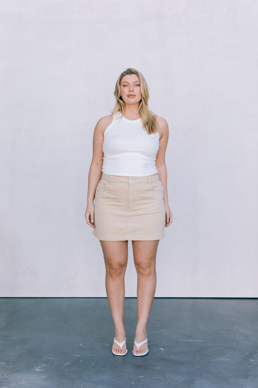 Erin Mini Denim Skirt - Sand