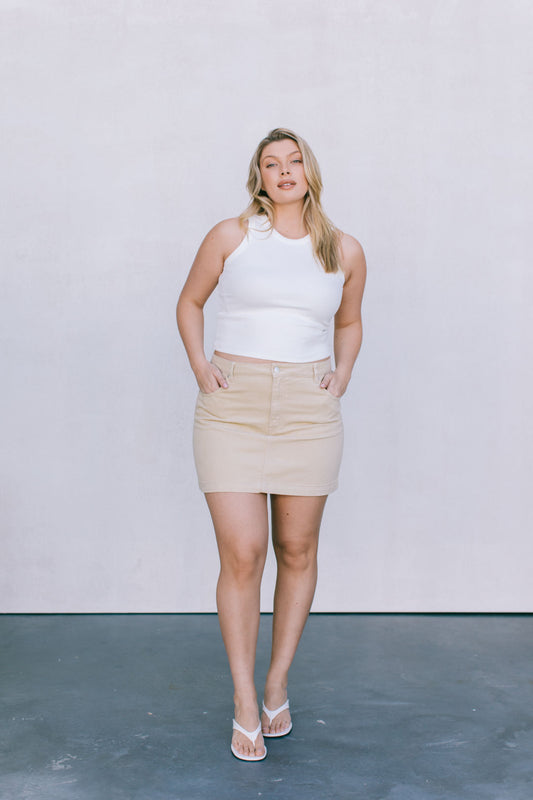 Erin Mini Denim Skirt - Sand