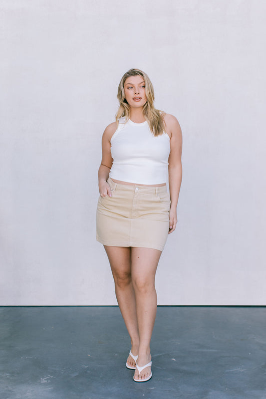 Erin Mini Denim Skirt - Sand