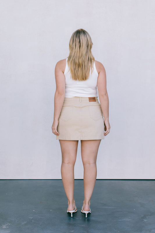 Erin Mini Denim Skirt - Sand