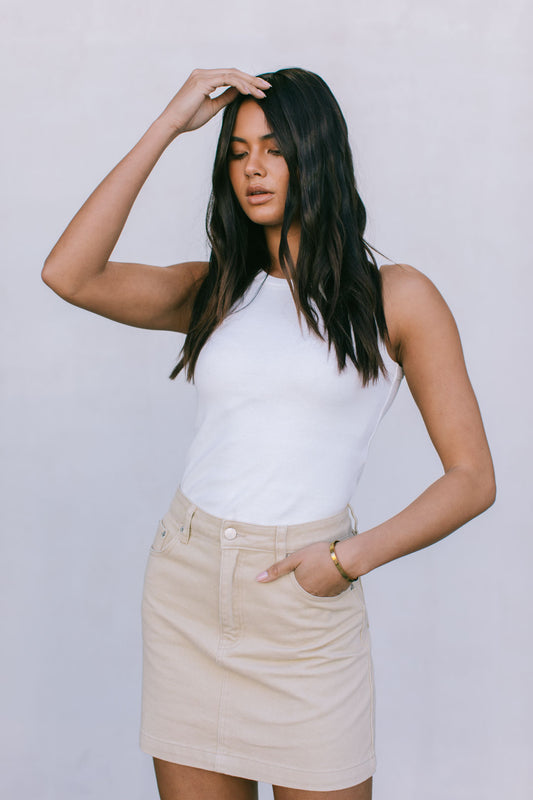 Erin Mini Denim Skirt - Sand