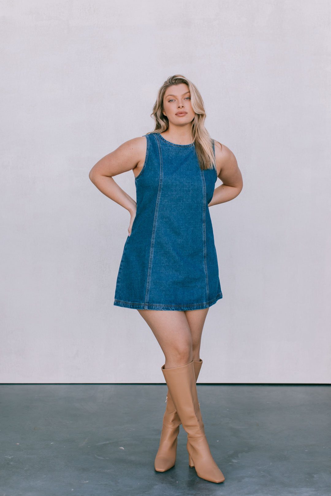 Blaire Mini Denim Dress - Dark Wash Blue