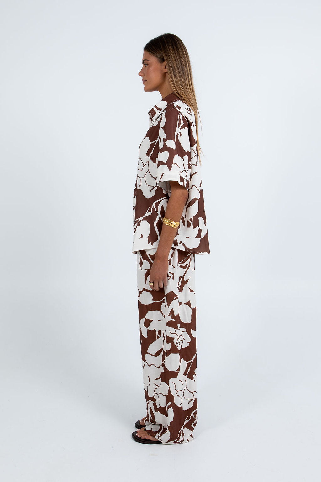 Matera Pants - Chocolate Brown/Cream Floral Print